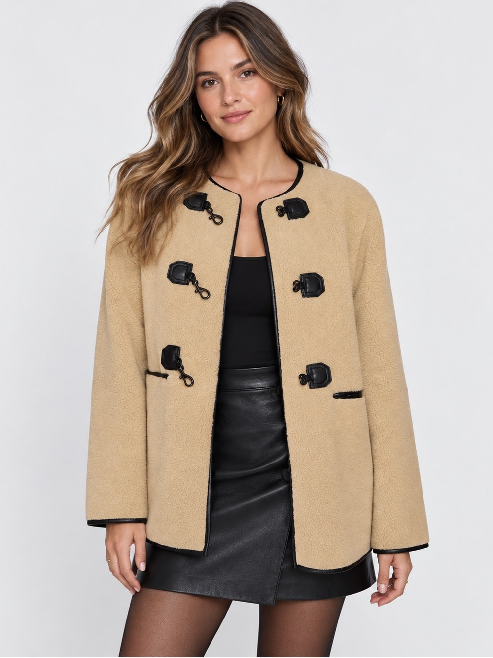 Rebecca Minkoff Women’s XL Natural Beige Shearling Style Toggle Jacket NWT $268